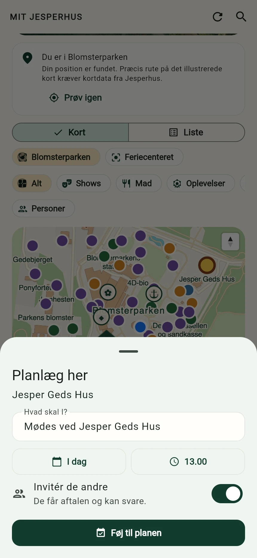 Opret en aftale ved Jesper Geds Hus, vælg tidspunkt og invitér de andre